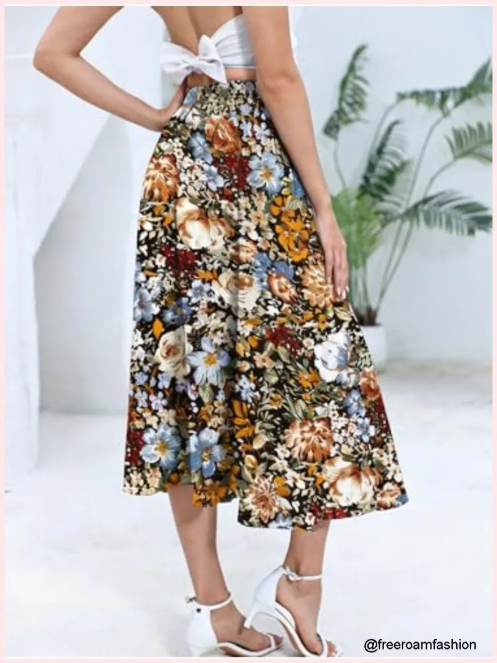 Floral Maxi Skirt with Pockets, Midi Length, A-Line, Flowy